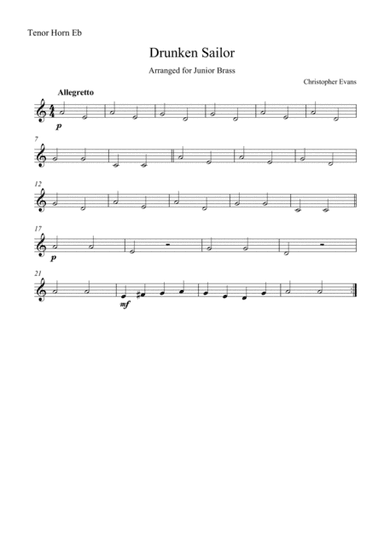 Drunken Sailor for Junior Brass Ensemble - Tenor Horn Part (Eb) (arr. Christopher Evans)