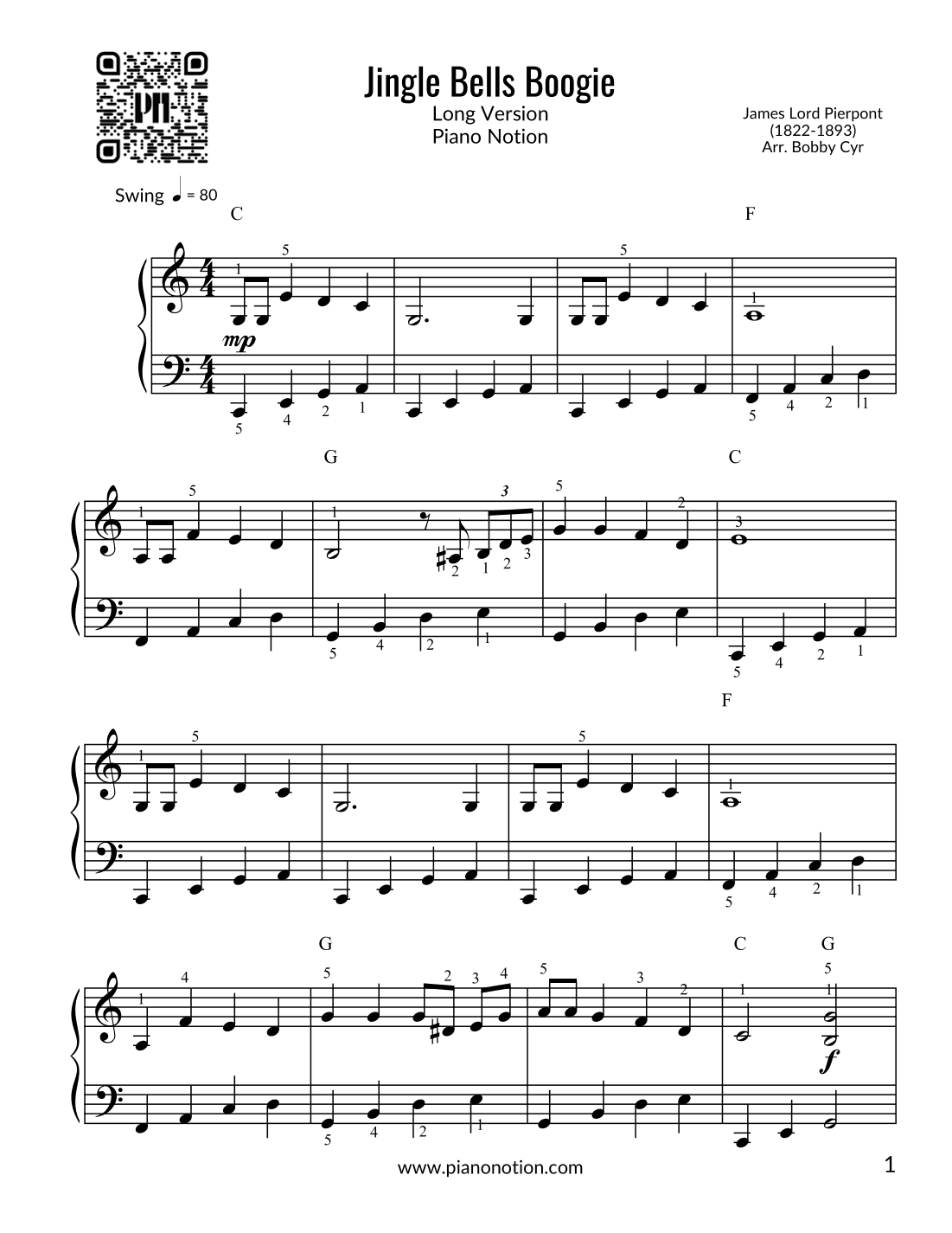 Jingle Bells Boogie Woogie (Easy Piano) (arr. Bobby Cyr - Piano Notion)
