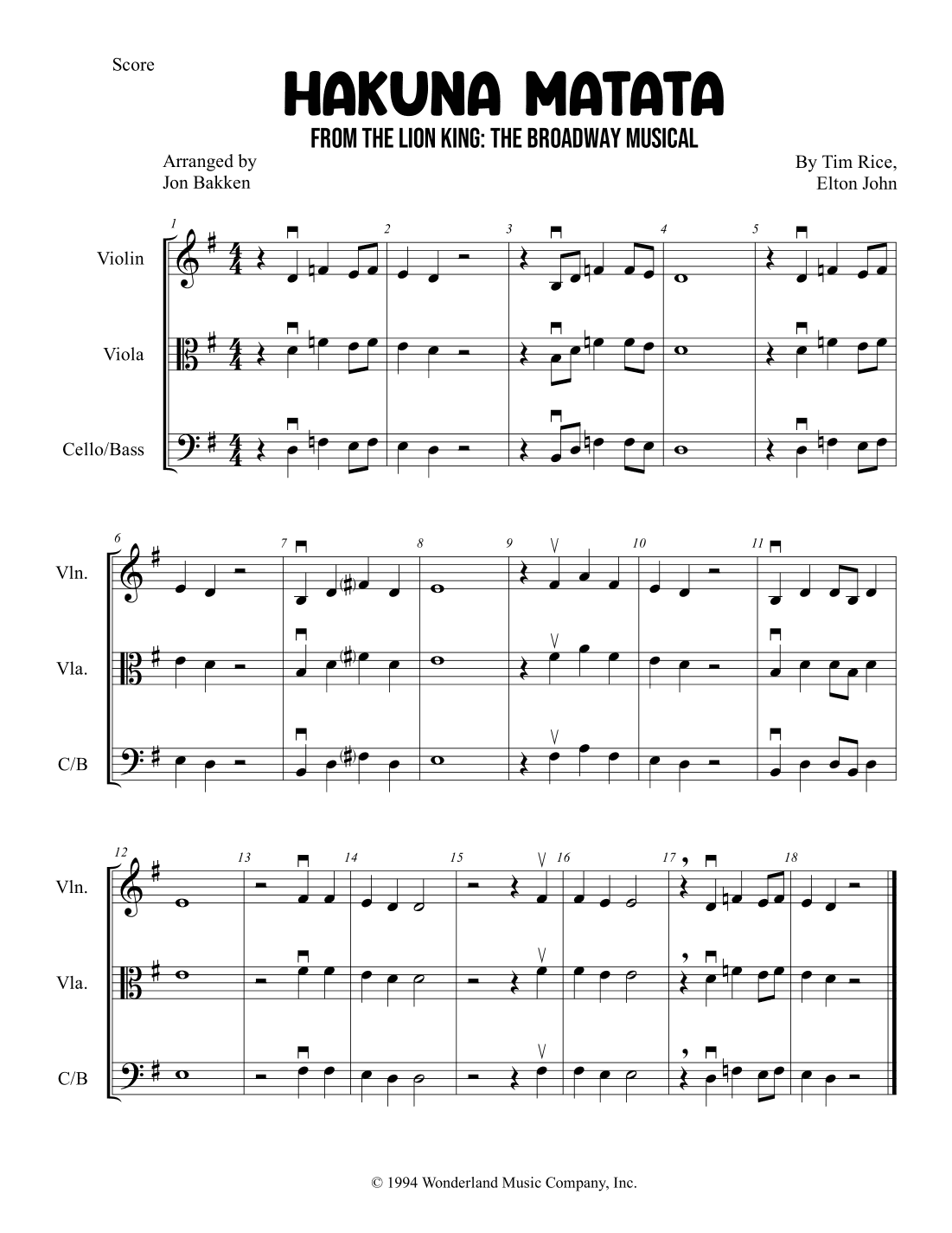 Hakuna Matata (arr. Jon Bakken)