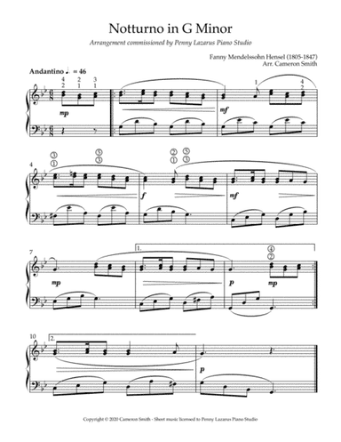 Notturno in G Minor - Level 4 piano arrangement (arr. Cameron Smith)