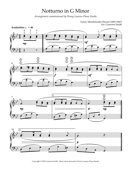 Notturno in G Minor - Level 4 piano arrangement (arr. Cameron Smith)