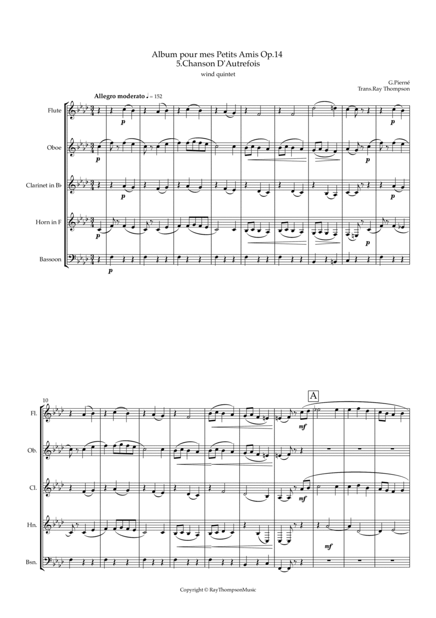 Pierné: Album pour mes Petits Amis Op.14 - 5. Chanson D'Autrefois - wind quintet (arr. Ray Thompson)