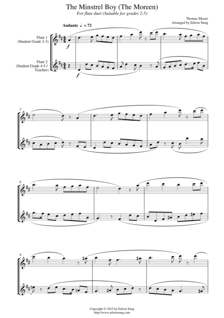 The Minstrel Boy (The Moreen) (for flute duet, suitable for grades 2-5) (arr. Edwin Sung)
