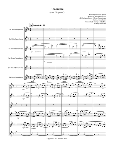 Recordare (from "Requiem") (F) (Saxophone Sextet - 2 Alto, 3 Ten, 1 Bari) (arr. Regis Bookshar)