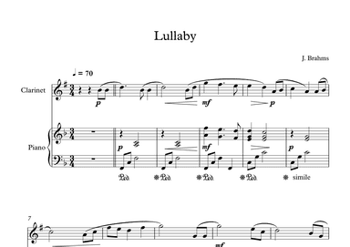 Lullaby - Johannes Brahms (Clarinet + Piano) (arr. Digital Book Music)