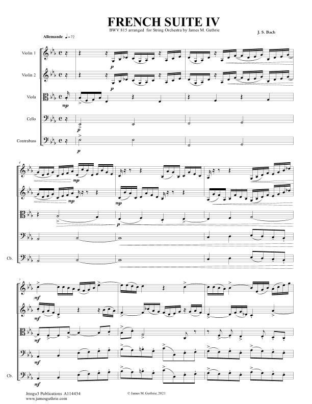 BACH: French Suite No. 4 BWV 815 for String Orchestra (arr. James M. Guthrie)