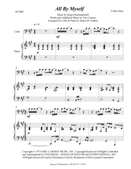 All By Myself (arr. James M. Guthrie, ASCAP)