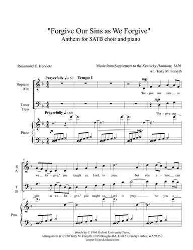 "Forgive Our Sins as We Forgive" SATB, piano (arr. Forsyth Publishing)