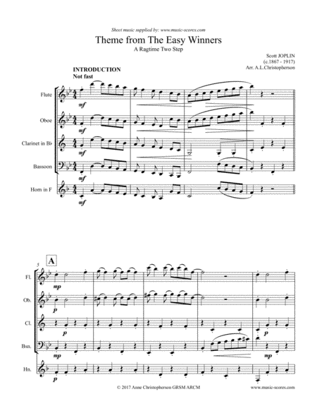 The Easy Winners Theme - Flute, Oboe, Clarinet, Bassoon and French Horn (arr. Anne Christopherson GRSM ARCM)