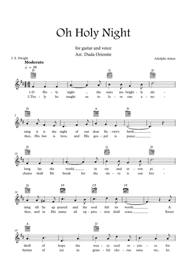 Oh Holy Night (D major - TABS - with lyrics) (arr. Duda Oriontte)