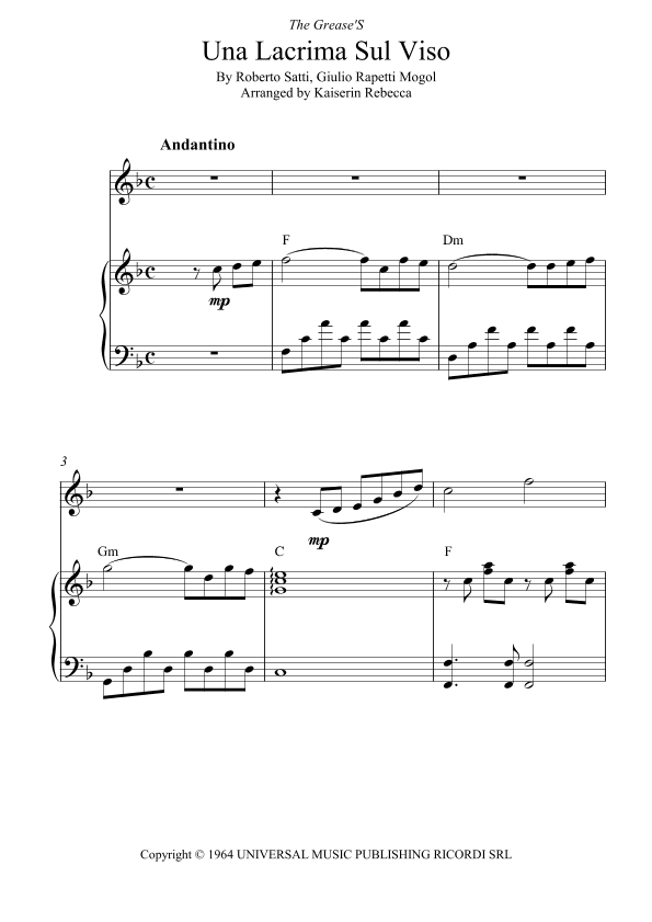 Tears On My Face (lacrima Sul Viso) (arr. Kaiserin Rebecca)