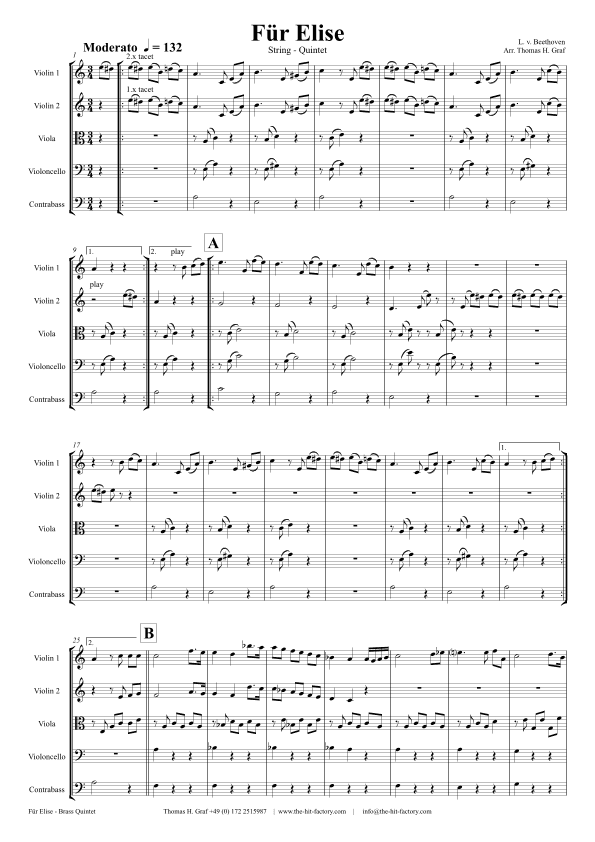 For Elise - Ludwig van Beethoven - String Quintet (arr. Thomas Graf)