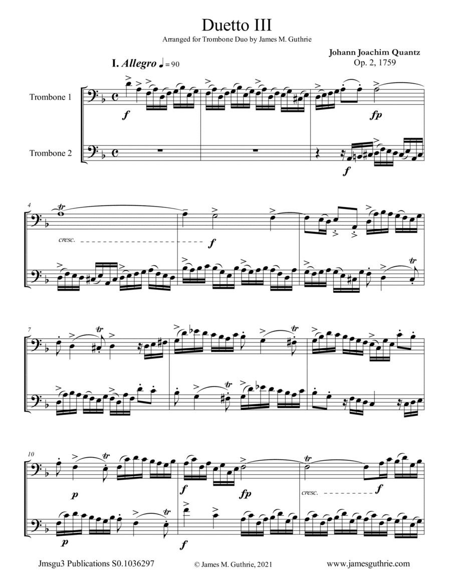 Quantz: Duetto Op. 2 No. 3 for Trombone Duo (arr. James M. Guthrie)
