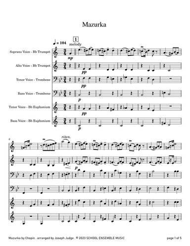 Mazurka by Chopin for Brass Quartet in Schools (arr. Joseph Judge)