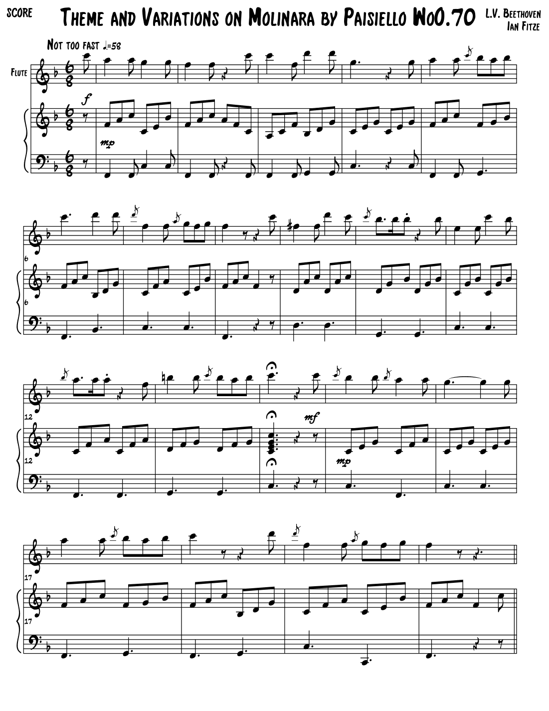 Theme and Variations on Molinara by Paisiello WoO.70 (arr. Ian Fitze)