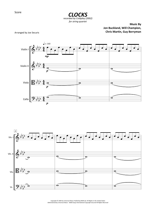 Clocks (arr. Joe Securis)
