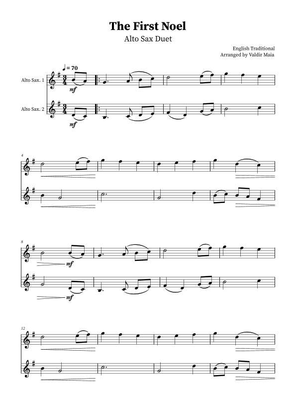 The First Noel - Alto Sax Duet (arr. Valdir Maia)