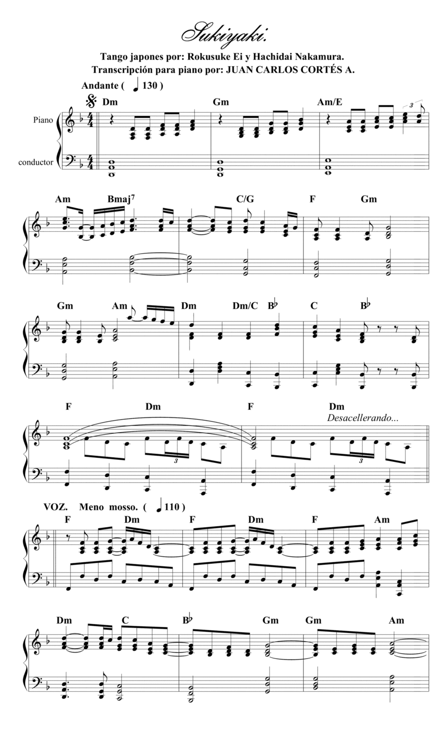 Sukiyaki - Tango japonés por Rokusuke Ei y Hachidai Nakamura (arr. Juan Carlos Cortés A.)