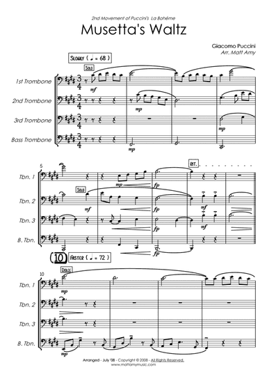 Musetta's Waltz (Qando me'n vo') from La Boheme (Trombone Quartet) (arr. Matt Amy)