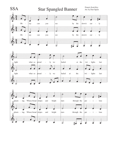 Star Spangled Banner (SSA A Cappella) (arr. Daniel W. Ogren)