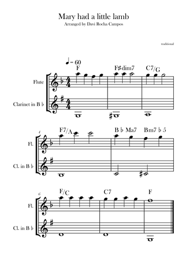 Mary had a little lamb (arr. Davi Rocha Campos)