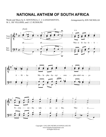 National Anthem Of South Africa (arr. Jon Nicholas)