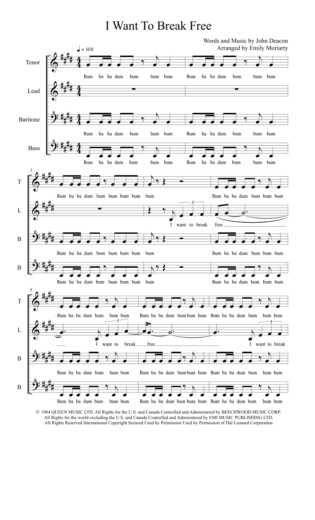 I Want To Break Free (arr. Emily Moriarty)