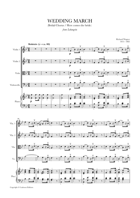 Wedding March (Bridal Chorus - Here comes the Bride) for Piano and String Quartet (arr. Cadenza Editions)