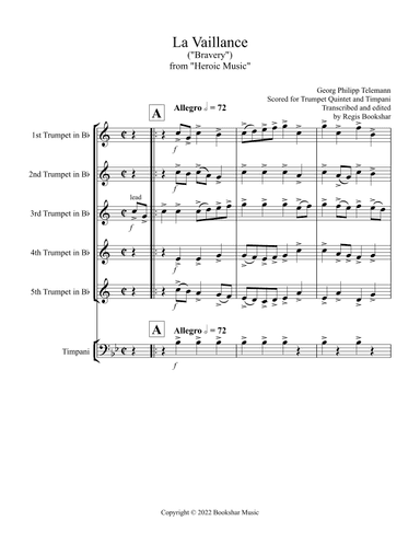 La Vaillance (from "Heroic Music") (Bb) (Trumpet Quintet, Timpani) (arr. Regis Bookshar)