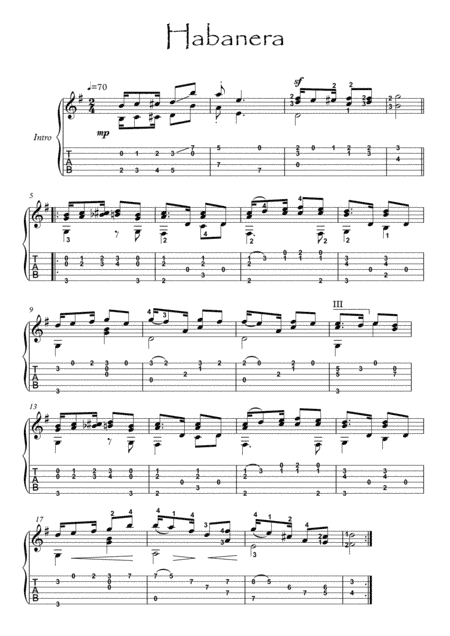 Classical guitar solo - Habanera (arr. PianoSheetNow)