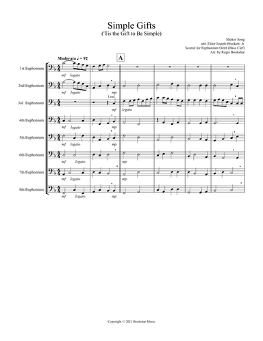 Simple Gifts ('Tis the Gift to Be Simple) (F) (Euphonium Octet - Bass Clef) (arr. Regis Bookshar)