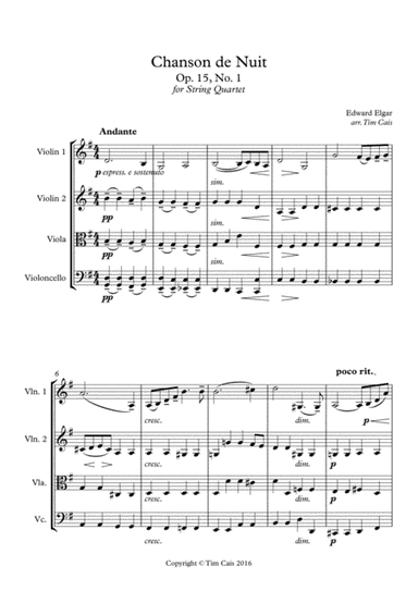 Elgar: Chanson de Nuit - String Quartet (arr. Tim Cais)