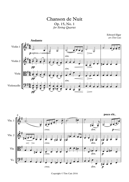 Elgar: Chanson de Nuit - String Quartet (arr. Tim Cais)