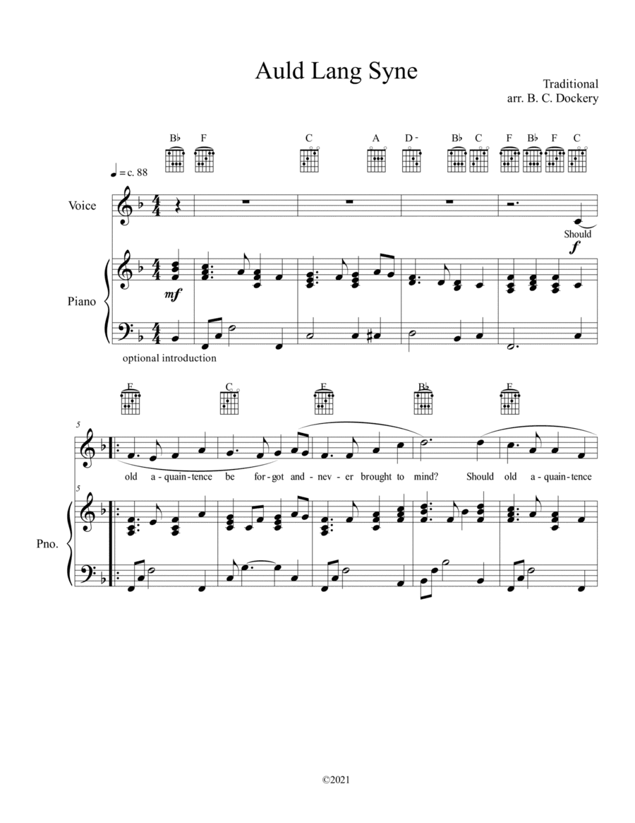 Auld Lang Syne (Vocal/Piano/Guitar) (arr. B. C. Dockery)