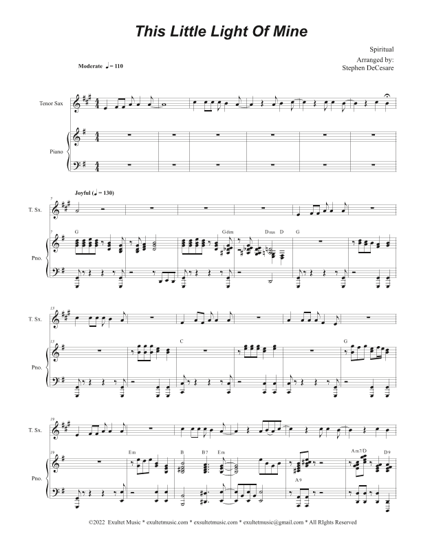 This Little Light Of Mine (Tenor Saxophone and Piano) (arr. Stephen DeCesare)