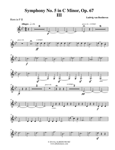 Beethoven Symphony No. 5, Movement III - Horn in F 2 (Transposed Part), Op. 67 (arr. Doug Clyde)
