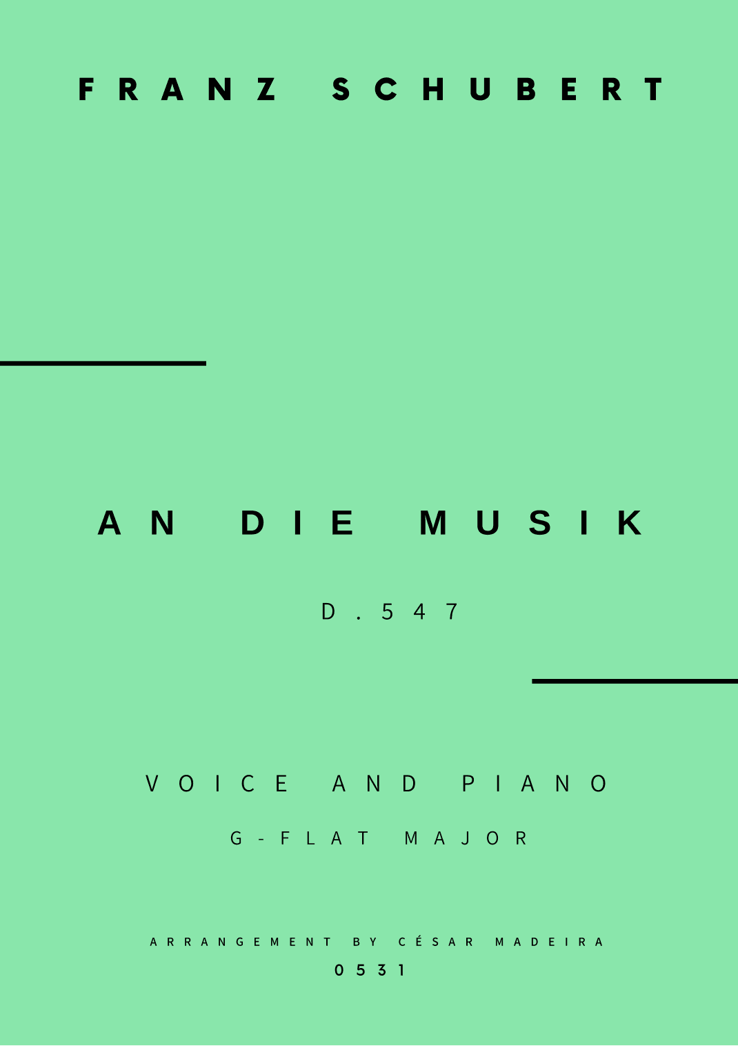 An Die Musik - Voice and Piano - Gb Major (Full Score and Parts) (arr. César Madeira)