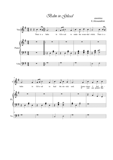 Balm in Gilead. Trio voice, piano and cello (arr. Ester Alessandrini)