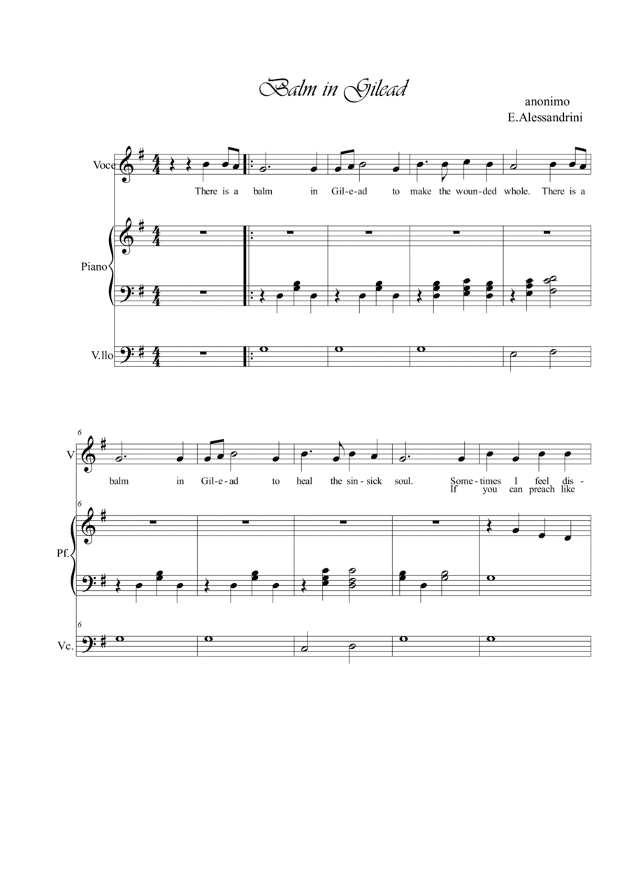 Balm in Gilead. Trio voice, piano and cello (arr. Ester Alessandrini)