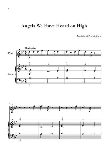 Angels We Have Heard on High (for Flute and Piano Beginners) (arr. Gisele Sant'Ana)