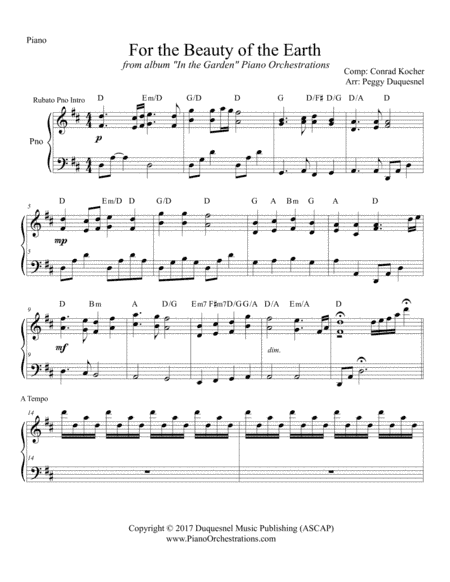 For the Beauty of the Earth (arr. Peggy Duquesnel)