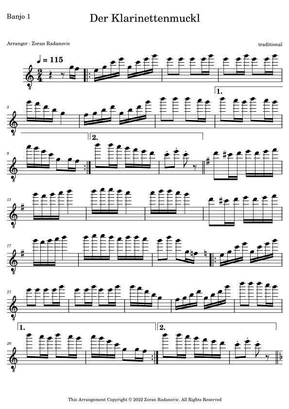Clarinet polka - Der Klarinettenmuckl - for solo banjo (arr. Zoran Radanovic)