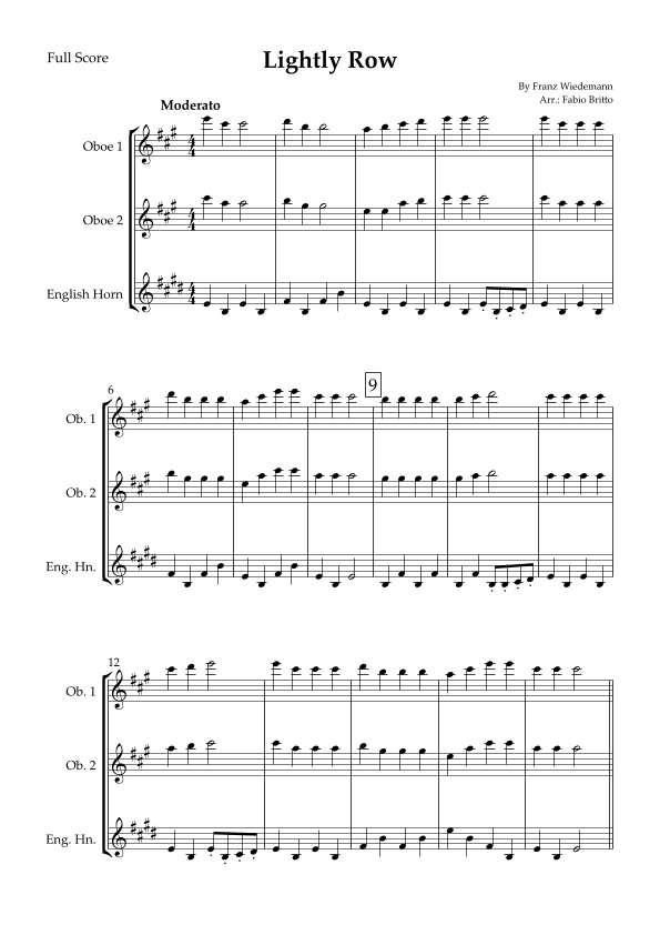 Lightly Row for Woodwind Trio (arr. Fabio Britto)