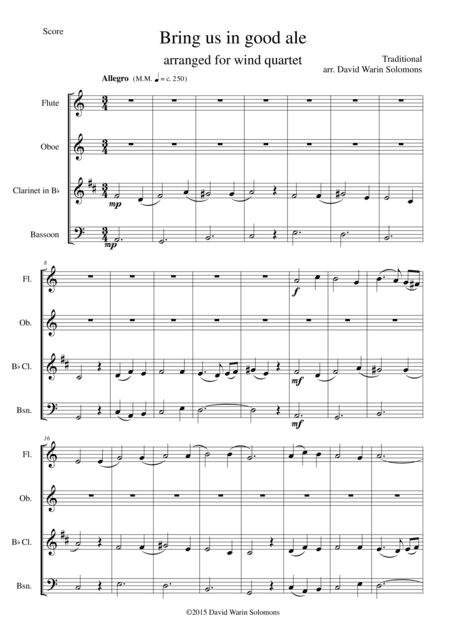 Bring us in good ale for wind quartet (arr. David Warin Solomons)