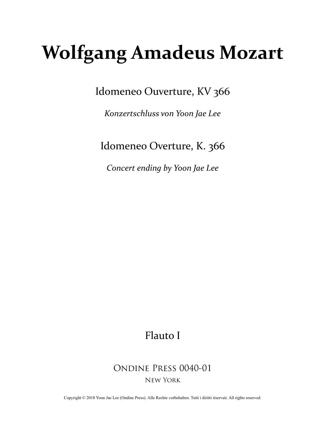 Idomeneo Overture, K. 366 concert ending by Yoon Jae Lee - Set of Parts (arr. Yoon Jae Lee)