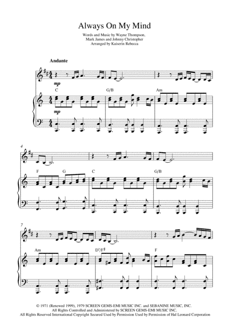 Always On My Mind (arr. Kaiserin Rebecca)