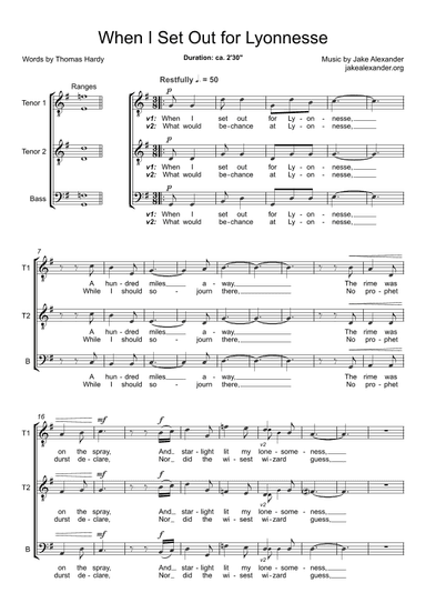 When I Set Out for Lyonnesse - TTB a cappella