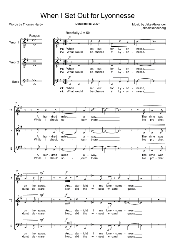 When I Set Out for Lyonnesse - TTB a cappella
