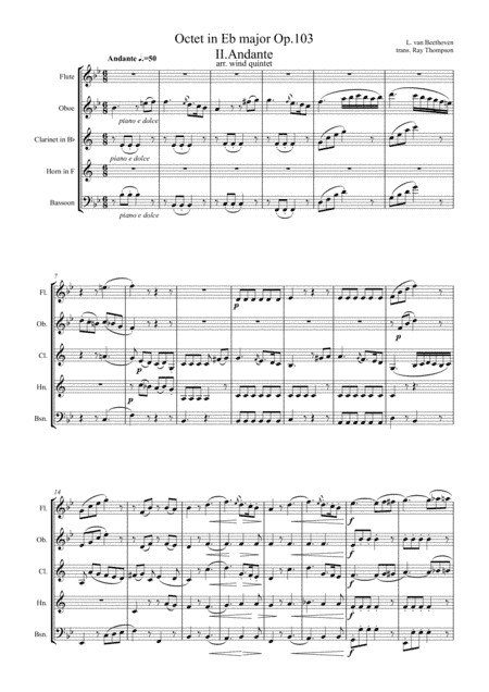 Beethoven: Wind Octet in Eb major Op.103 Mvt.II Andante: wind quintet (arr. Ray Thompson)