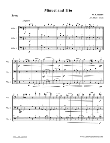 Mozart Minuet and Trio arranged for three intermediate cellos (cello trio) (arr. Yellow Cello Music)